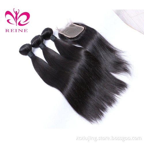 Peruvian Straight With 4*4 Closure 9A Unprocessed Virgin Human Hair Bundles Straight Cuticle Aligned Raw Remy Hair